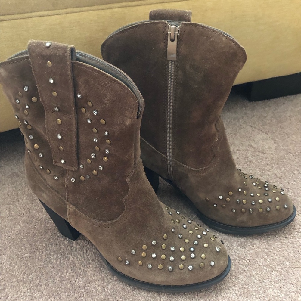 Western style Grazie Brown Heeled Boots with Studded Detailing
